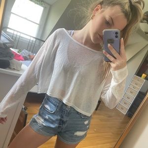white sheer long sleeve top